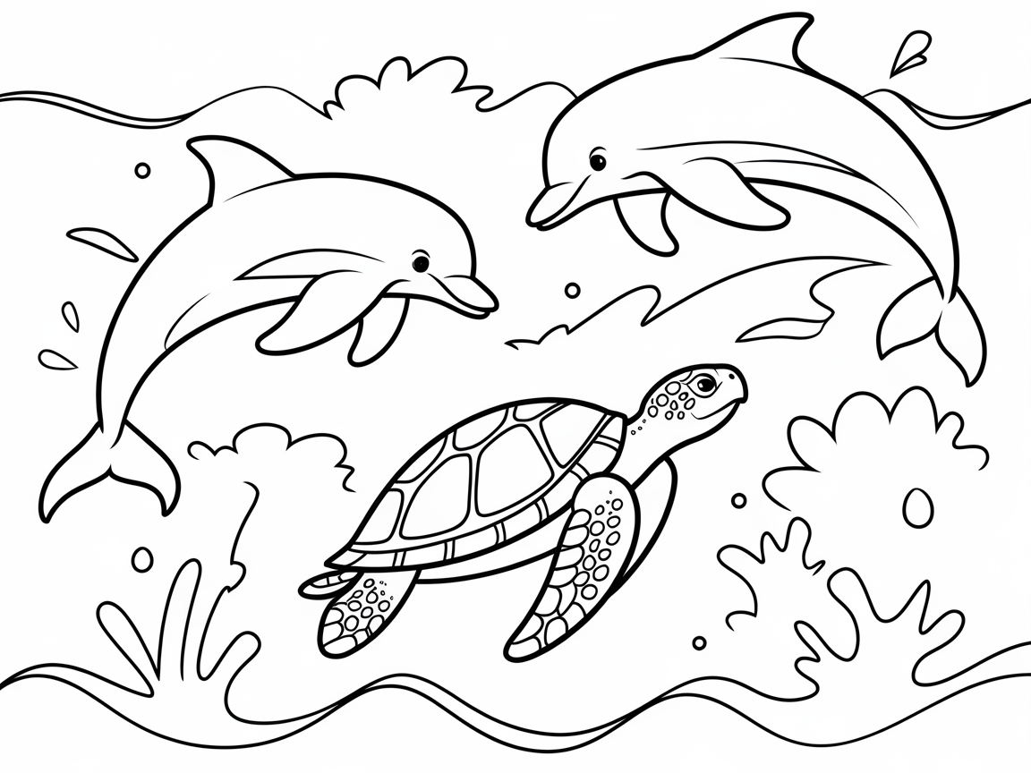Playful Dolphins and Sea Turtle Adventure