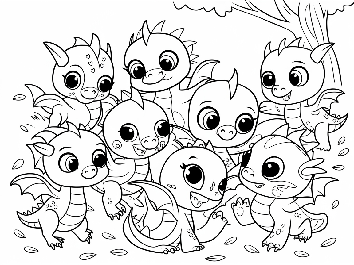 Adorable Baby Dragons in a Playful Gathering
