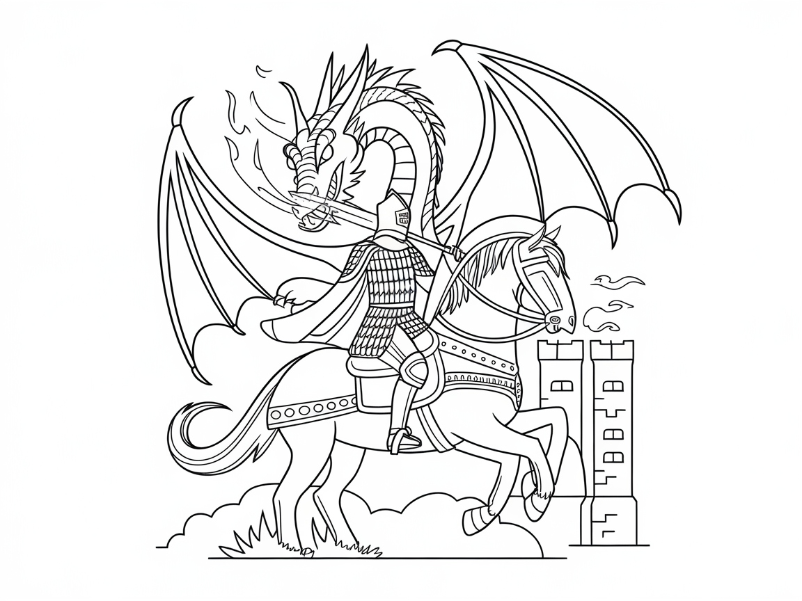 Armored Dragon Knight on a Charging Steed