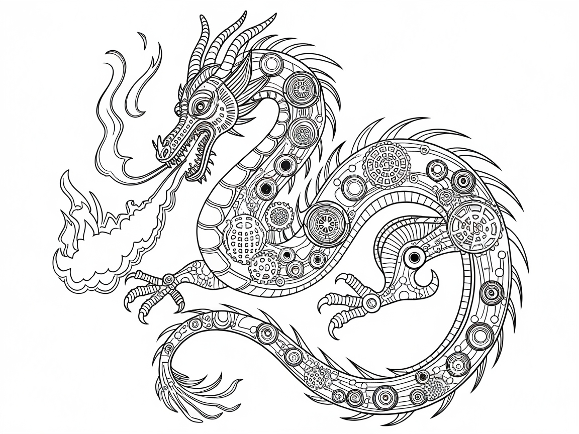 Intricately Patterned Dragon with Geometric Flair