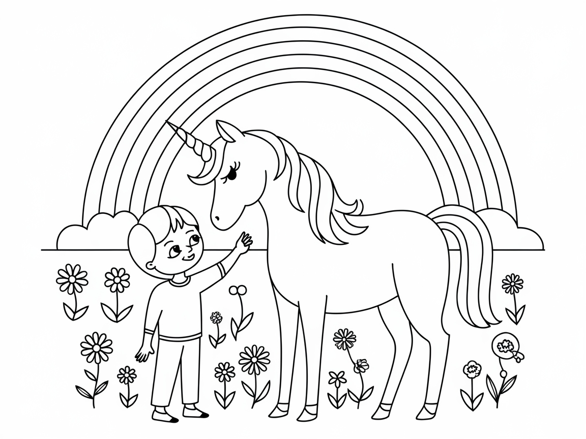 Meet a Unicorn Friend Under a Vibrant Rainbow