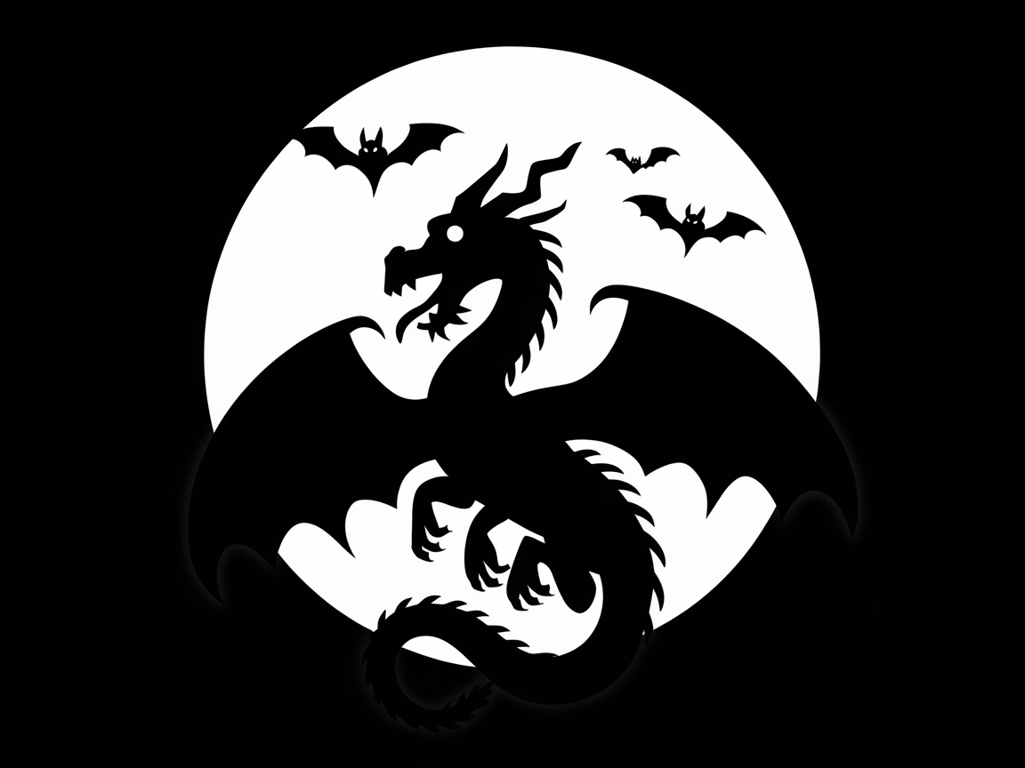 Shadowy Dragon Silhouette Against a Full Moon