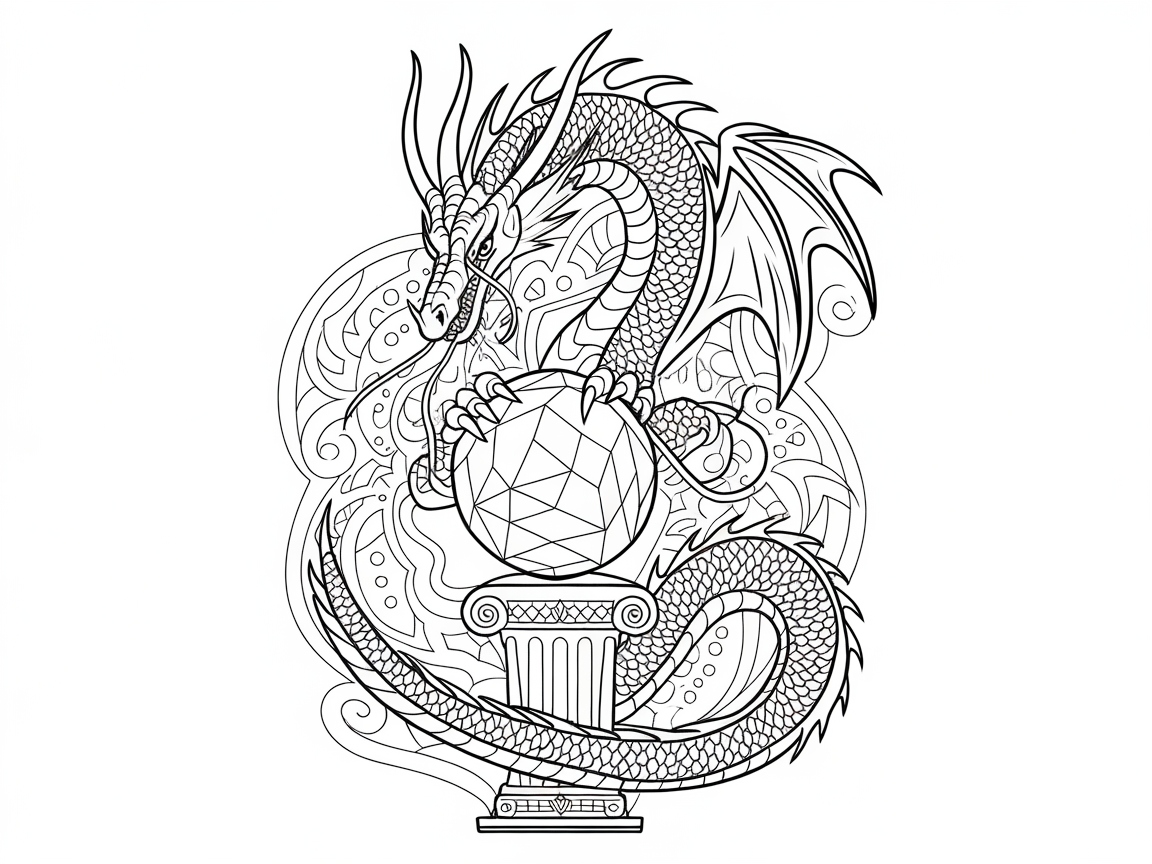 Regal Dragon Guarding a Crystal Sphere