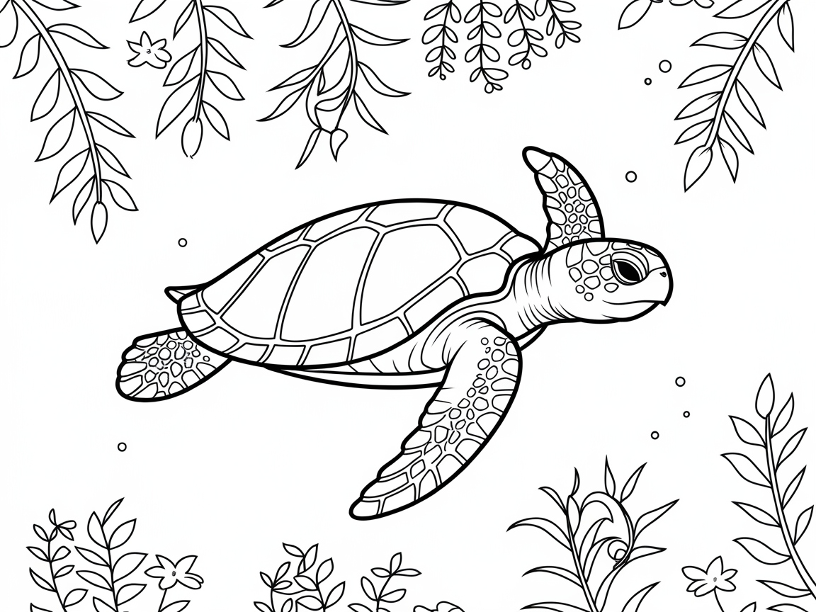 Enchanting Sea Turtle and Floral Harmony