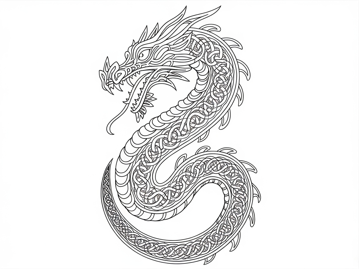 Intricate Dragon Coiled in Celtic Knots