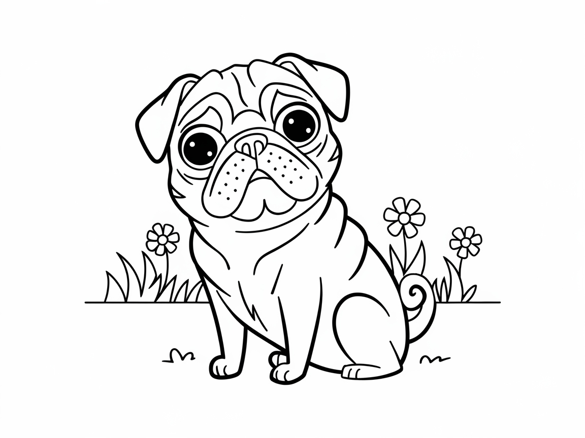 Delightful Pug in a Flower Garden Scene