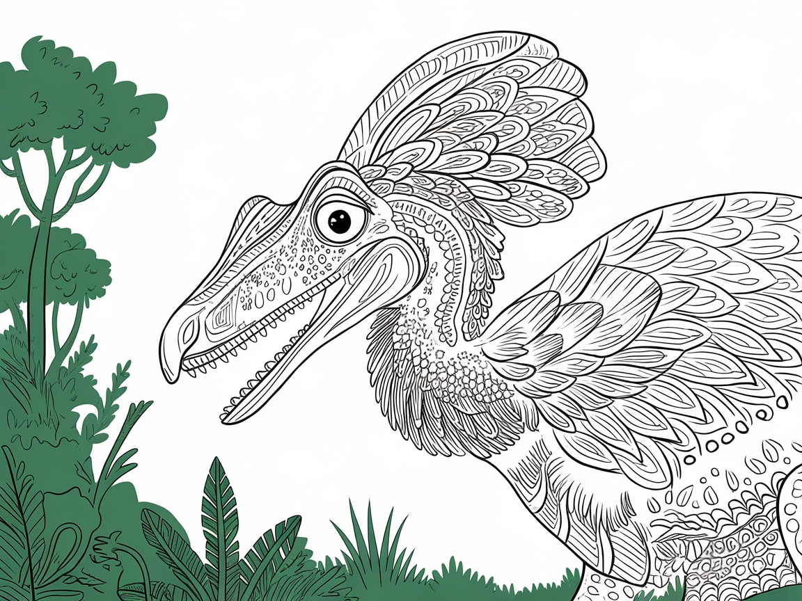 Feathered Dinosaur Delight Amidst Jungle Greens
