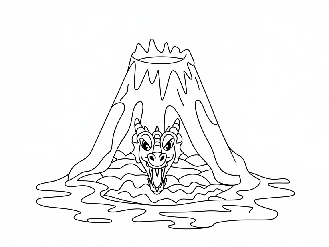 Playful Dragon Erupting from a Volcano