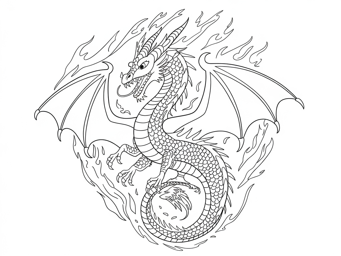 Fiery Dragon Unleashing Flames