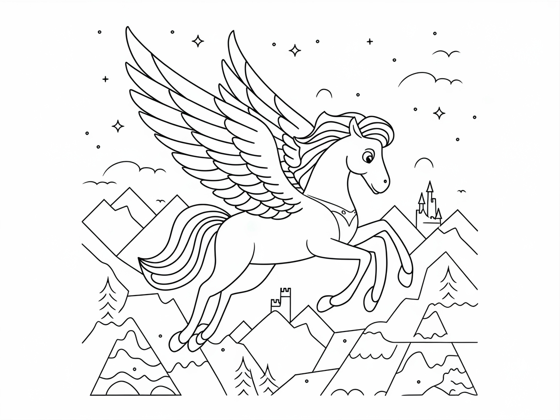 Take Flight with a Majestic Pegasus Coloring Page