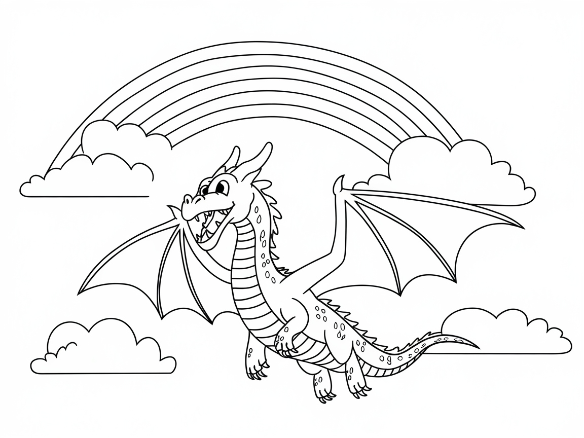 Joyful Dragon Dancing Under a Rainbow