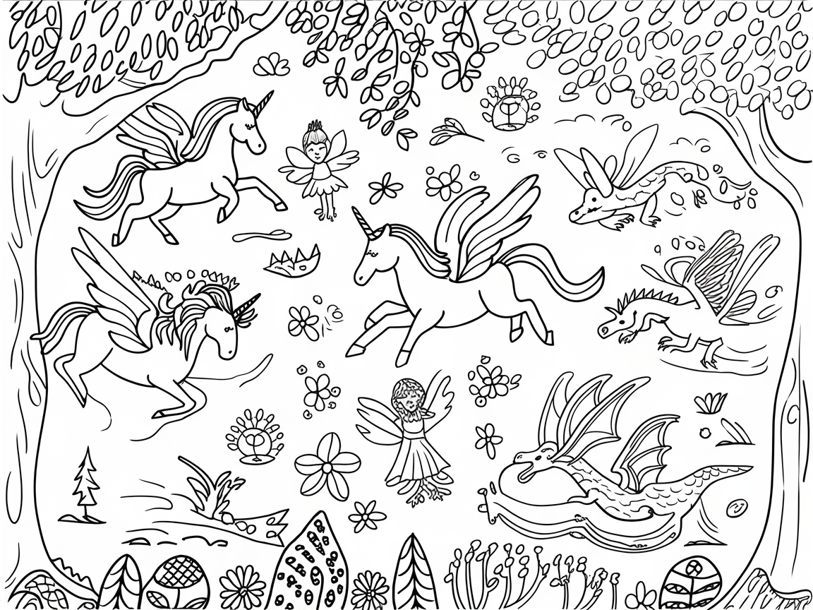 Enchanting Unicorns and Dragons in a Magical Forest