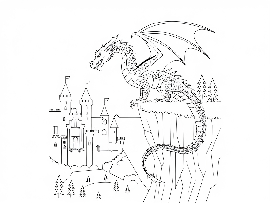Majestic Dragon Overlooking a Castle