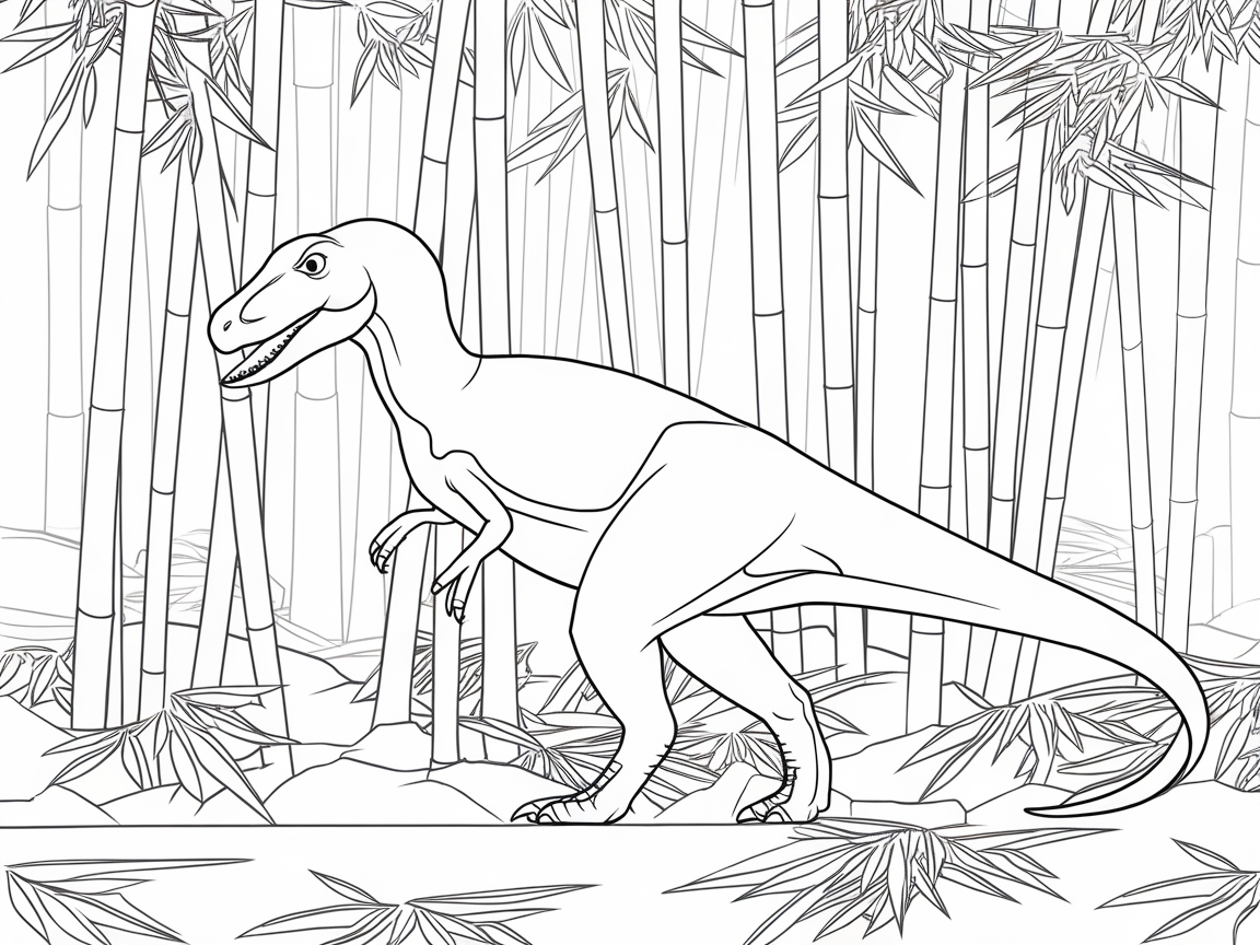 Dinosaur in a Serene Bamboo Forest: A Coloring Adventure