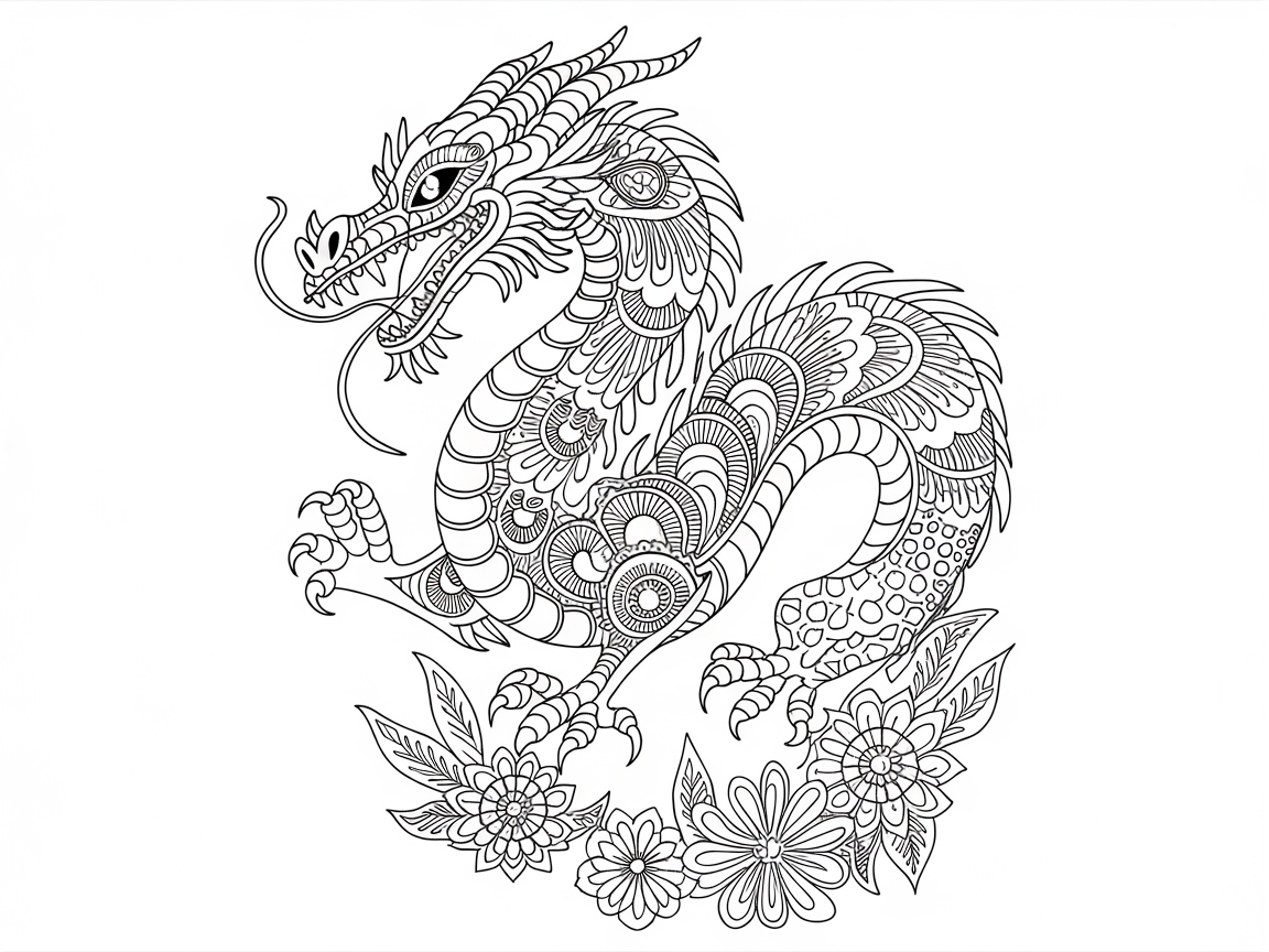Intricate Floral Dragon Design