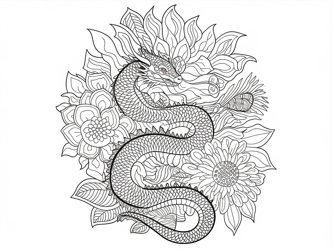 Elegant Dragon in a Floral Fantasy