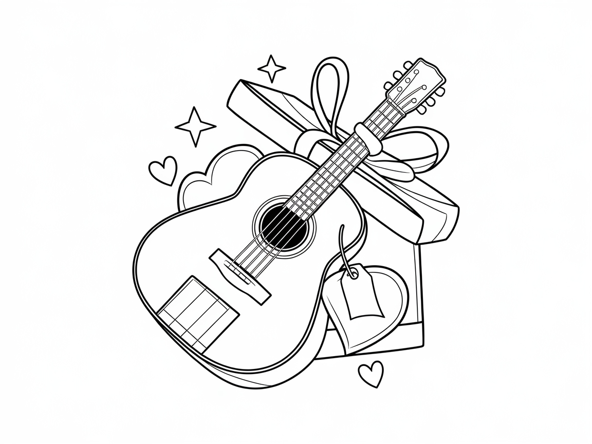 Gift of Melody: Color This Guitar and Present Scene