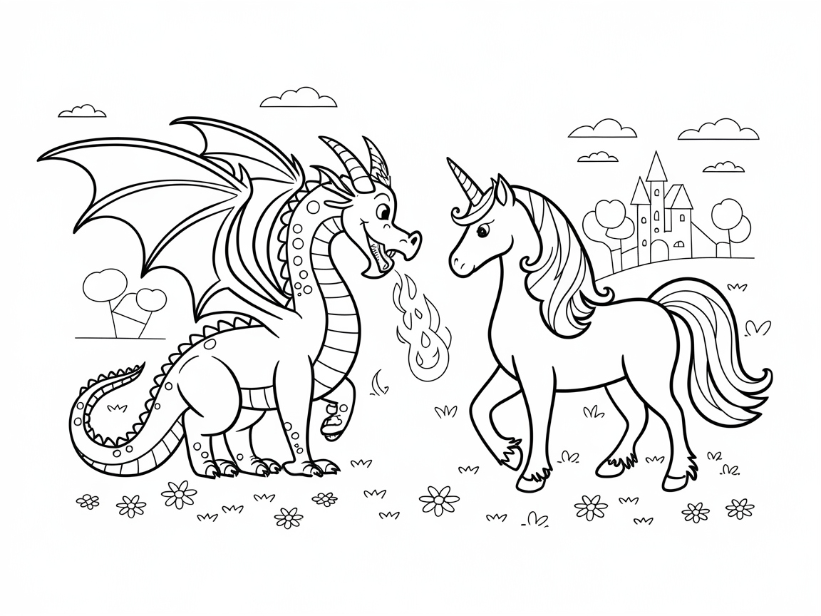 Charming Encounter Between Dragon and Unicorn