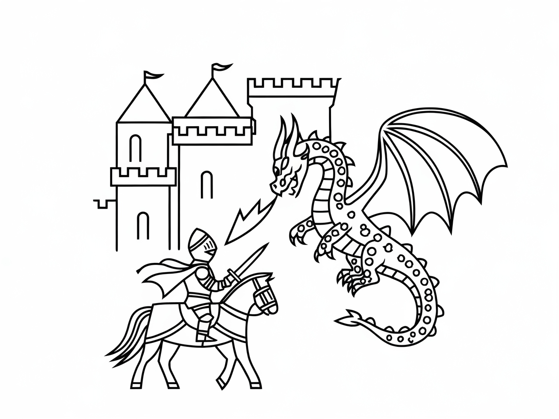 Heroic Knight vs. Majestic Dragon Coloring Adventure