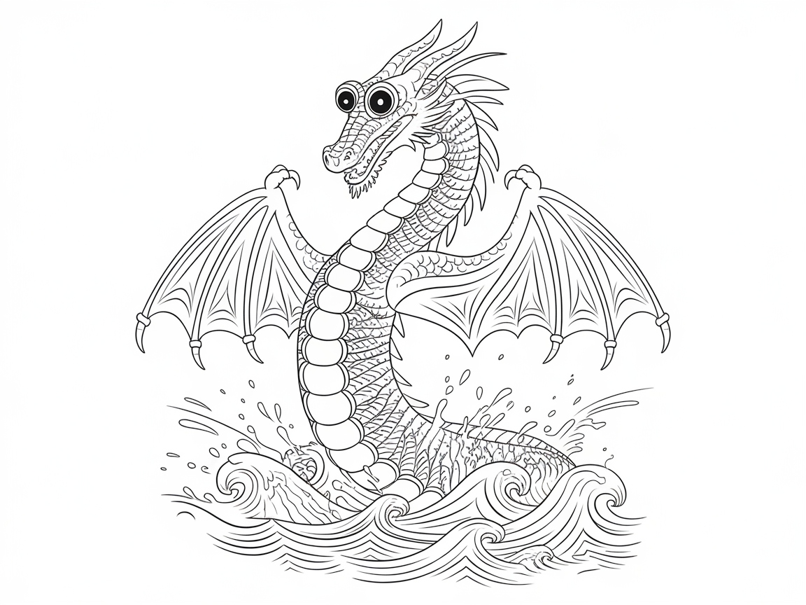 Playful Dragon Splashing Through Waves