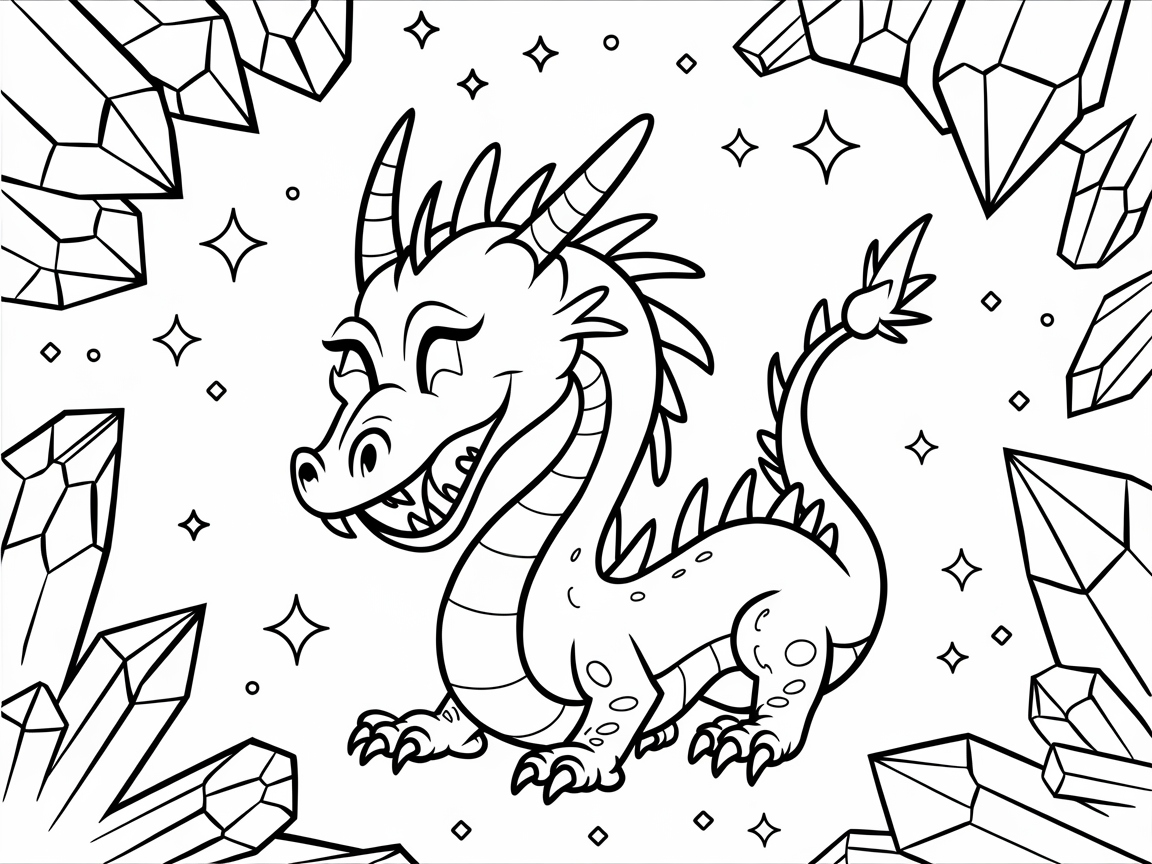 Playful Dragon Amongst Sparkling Crystals
