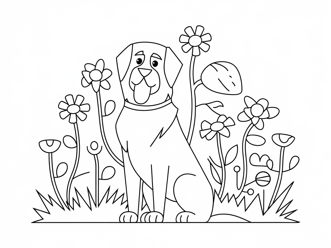 Adorable Pup in a Flower Garden Scene