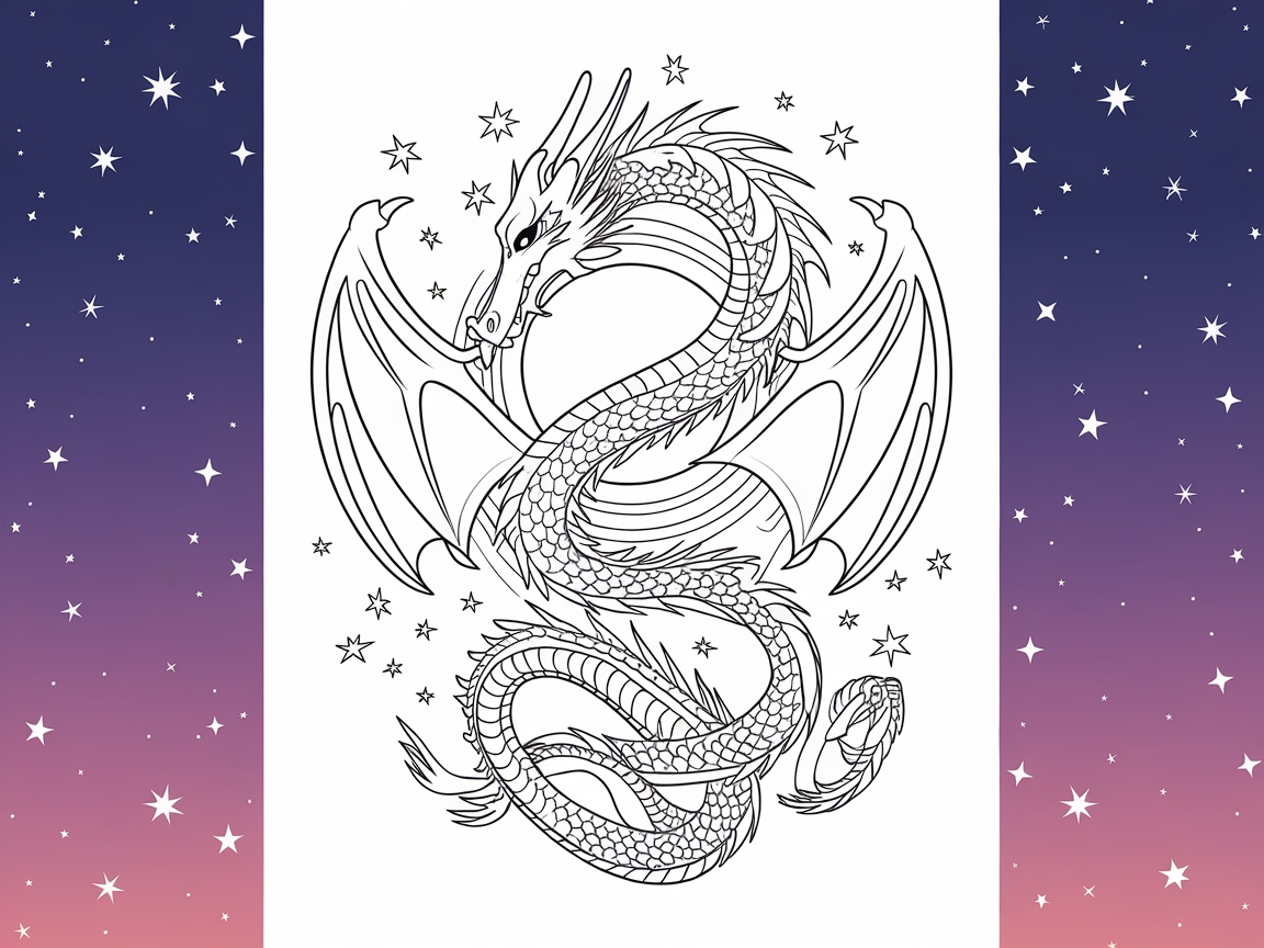 Celestial Dragon Spiraling Among Stars