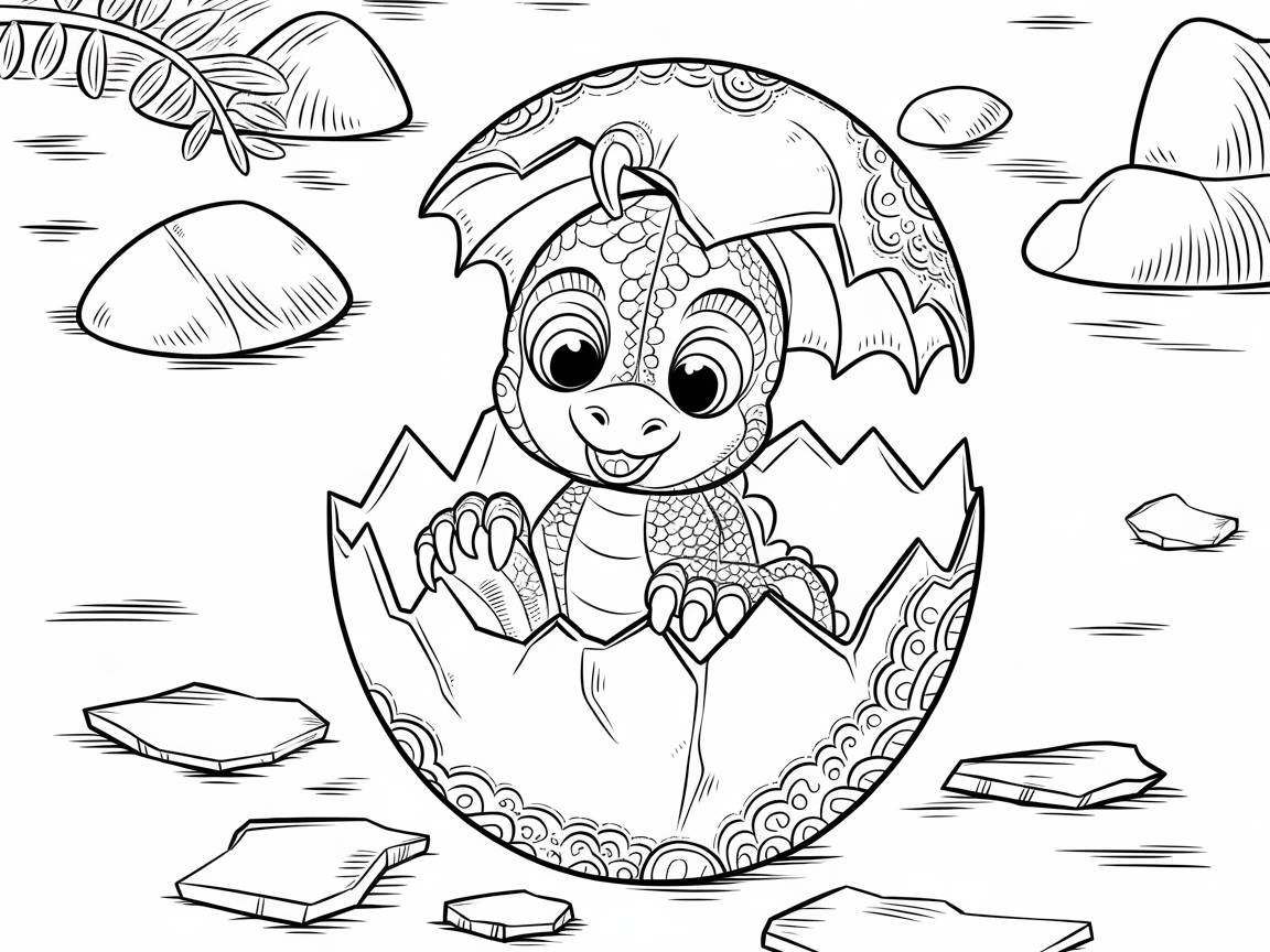 Adorable Baby Dragon in Eggshell Adventure