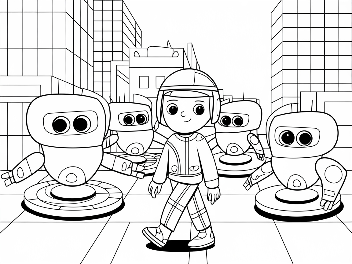 March Through a Futuristic City with Robot Friends
