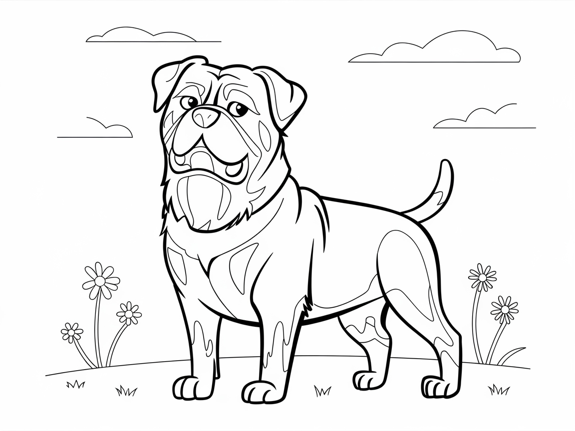 Adorable Bulldog in a Blossoming Meadow
