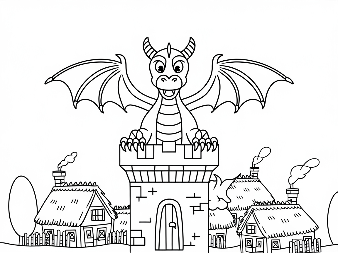 Charming Dragon Overlooking a Quaint Village