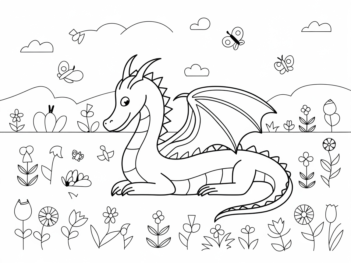 Friendly Dragon in a Floral Wonderland