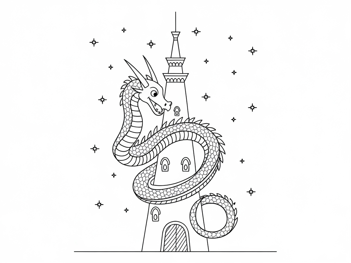 Majestic Tower and Dragon Fantasy