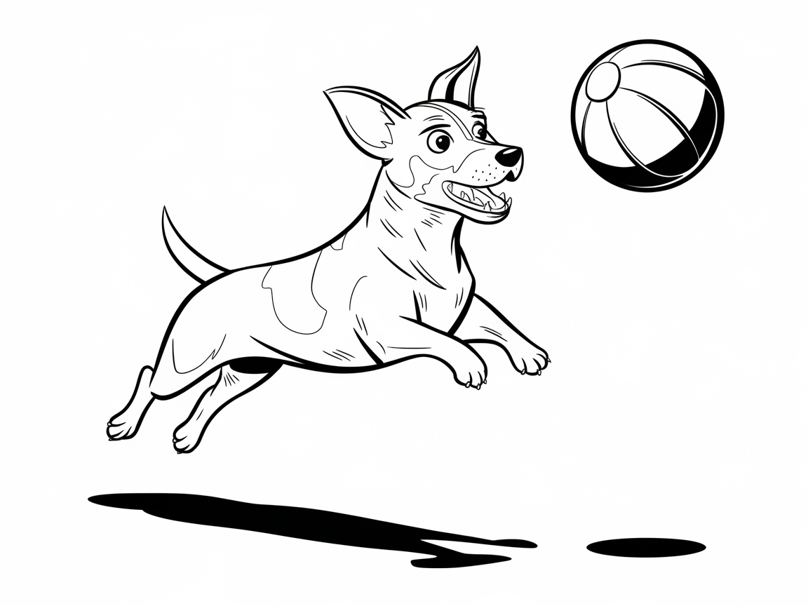 Cartoon Pup Chases a Beach Ball