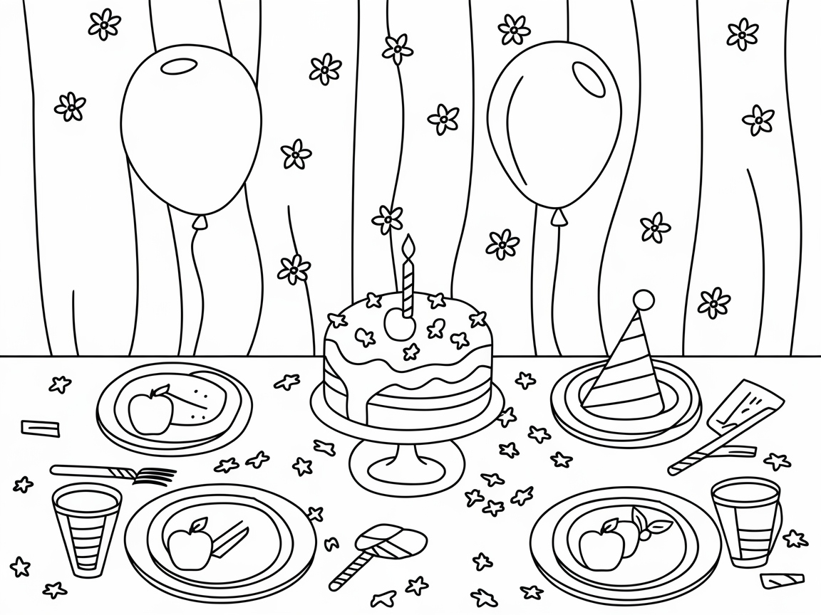 Celebrate with a Festive Birthday Scene Coloring Page