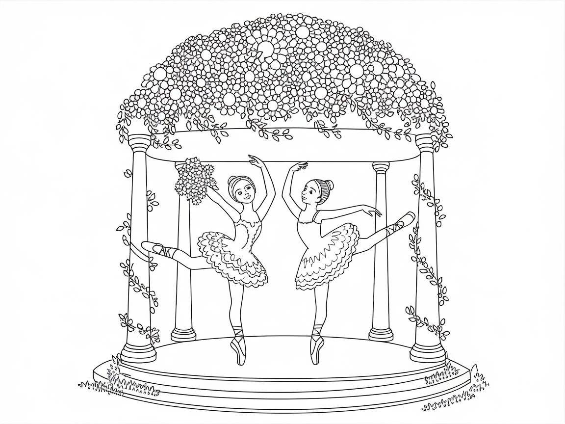 Ballerinas in a Floral Gazebo Setting