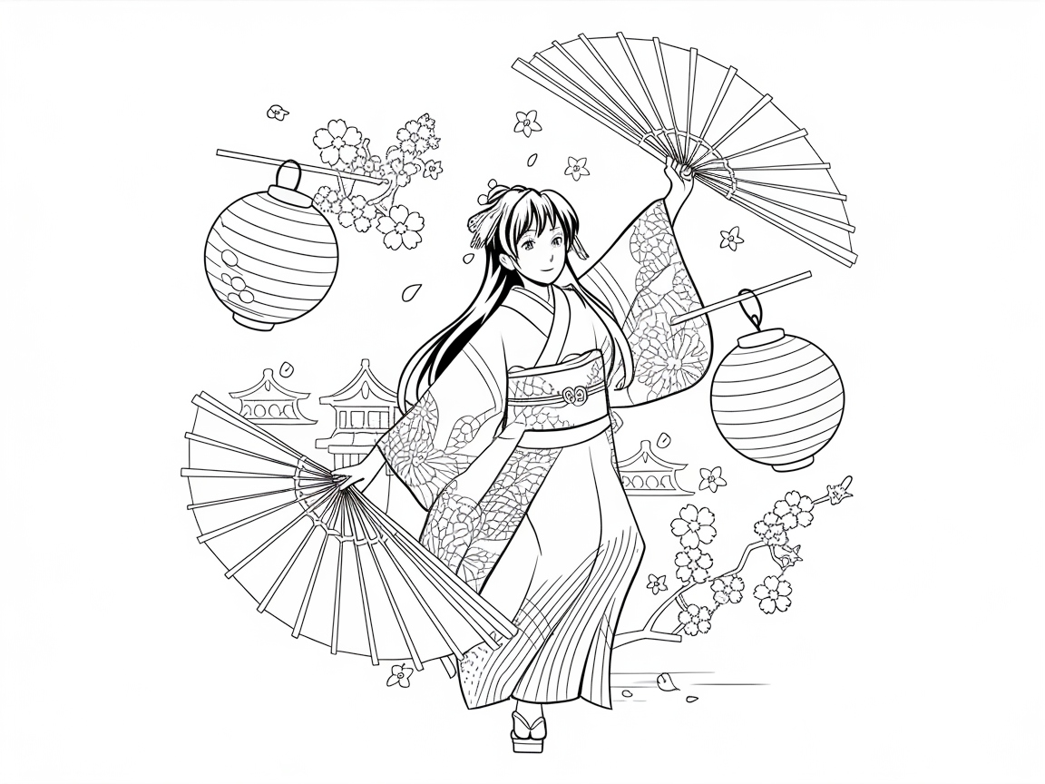 Dance in Traditional Elegance with This Anime Kimono Maiden