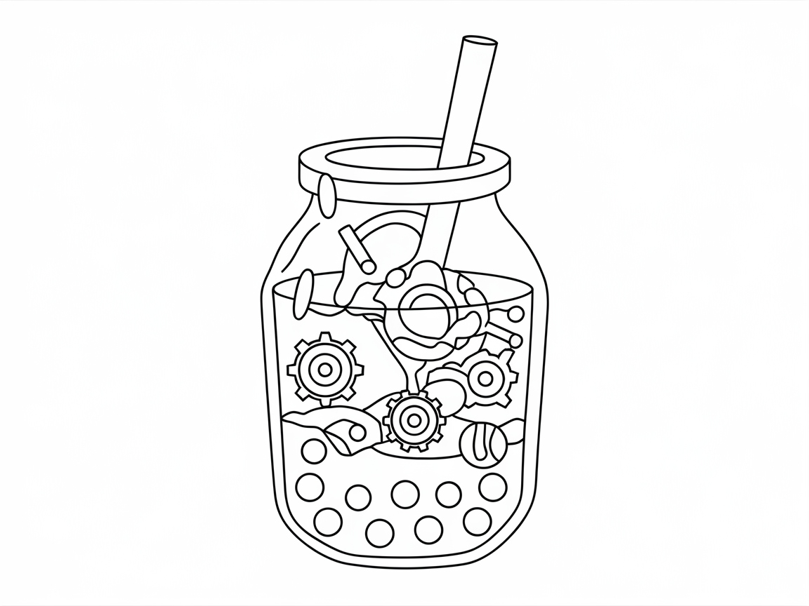 Mechanical Boba Delight with Gears and Gadgets