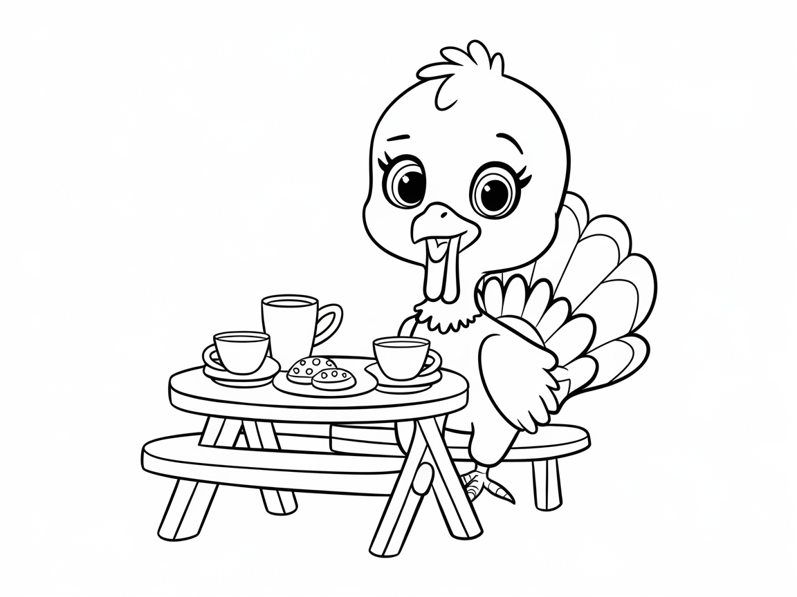Color This Adorable Turkey Enjoying Tea Time