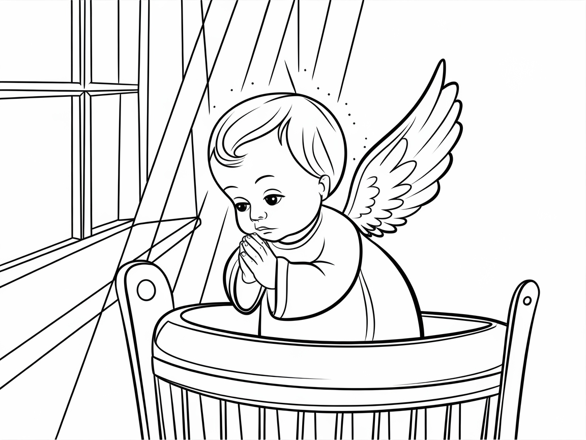 Tranquil Baby Angel at the Window Coloring Page