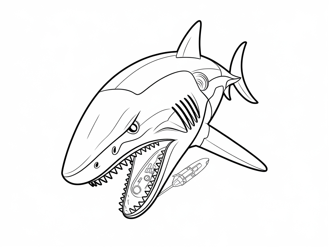 Futuristic Mechanical Shark Coloring Page