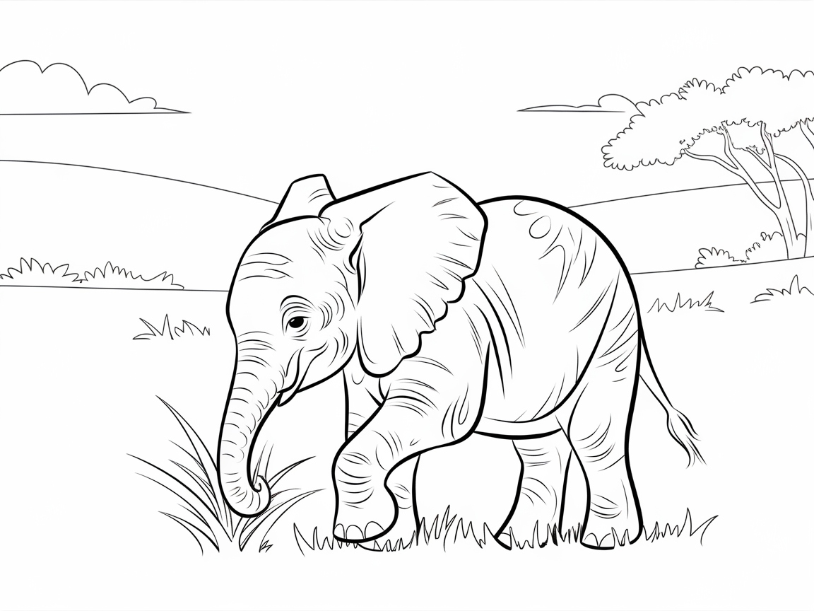 Adorable Elephant Calf Exploring the Savanna