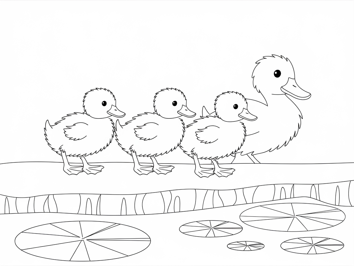 Duckling Parade on the Pond