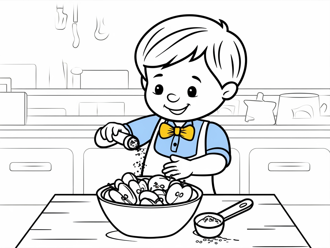 Little Chef Mixing Ingredients for Apple Pie