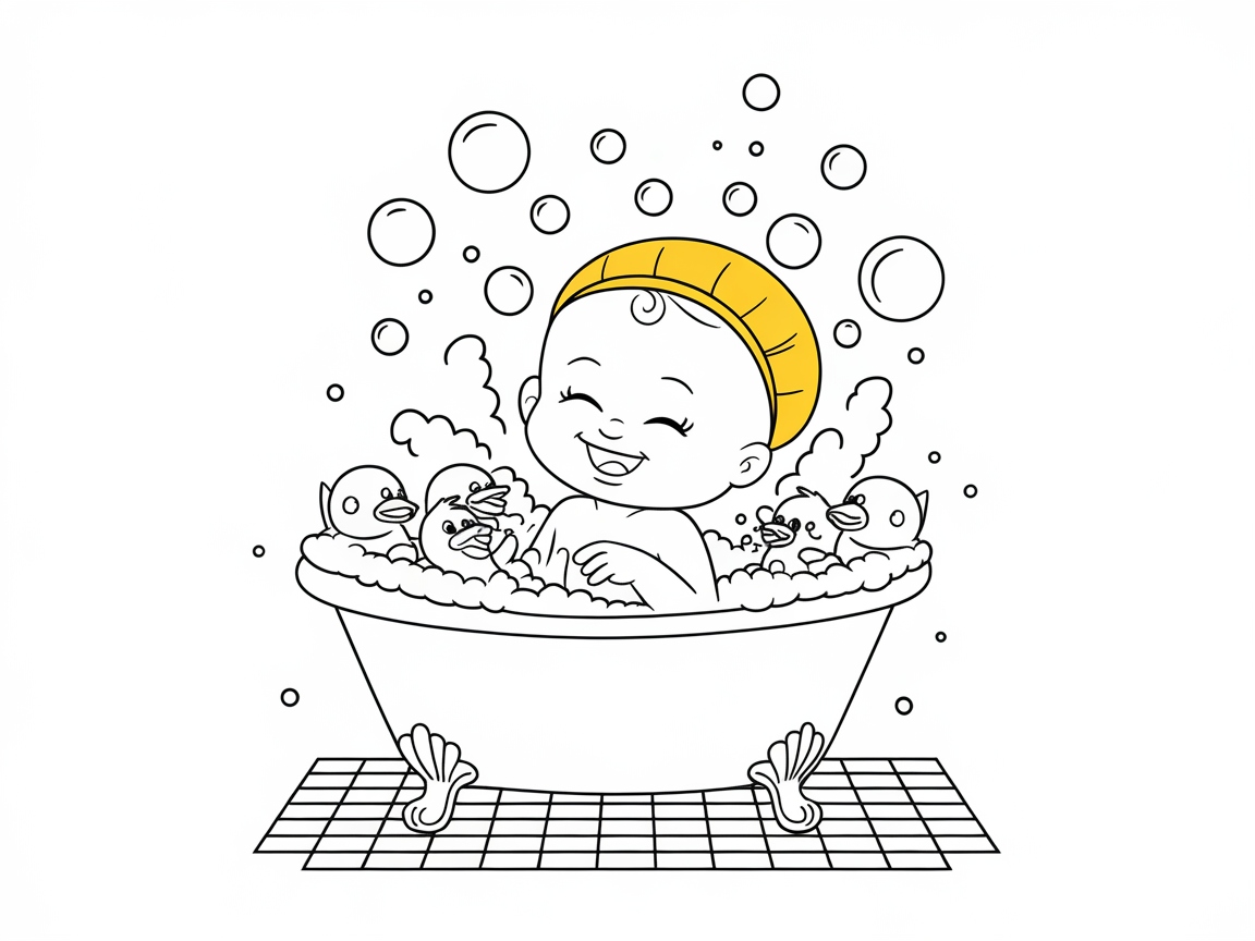 Splish Splash Fun: Baby in the Bathtub Coloring Page