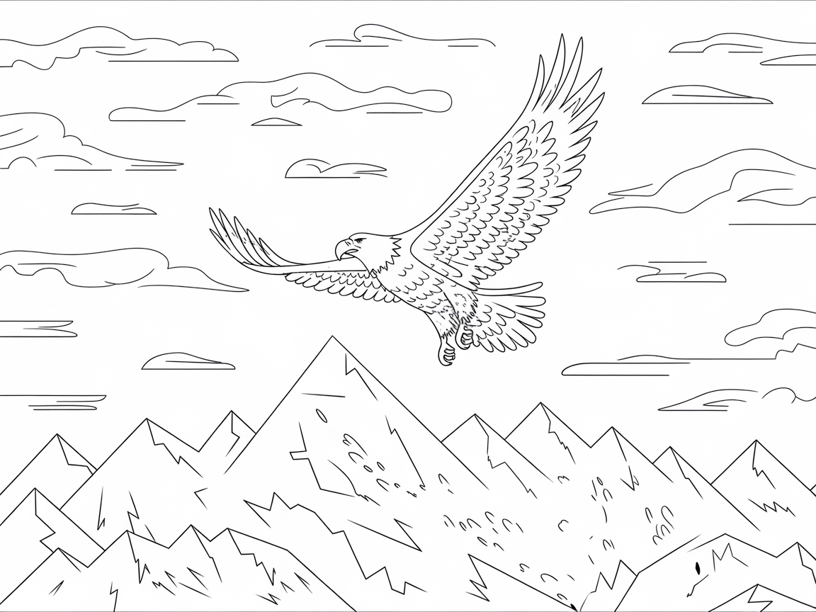 Soaring Bald Eagle Over Mountain Peaks