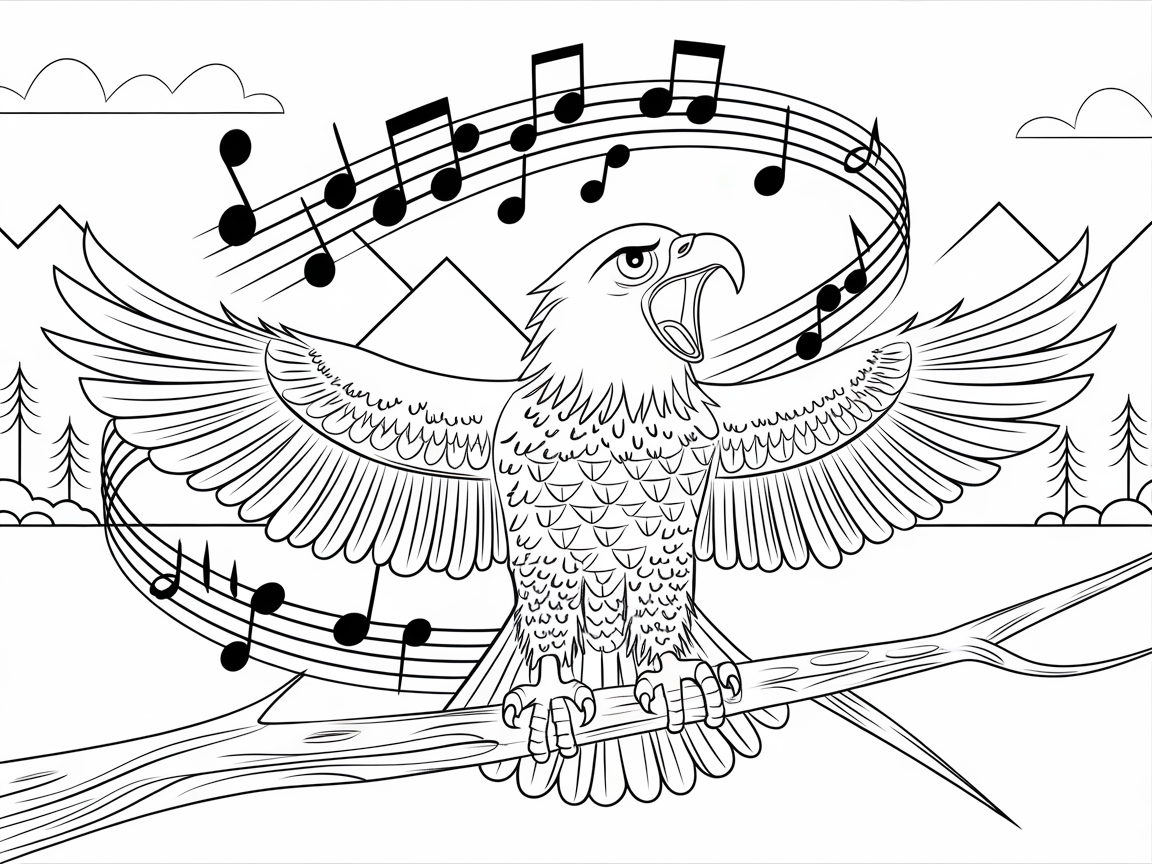Musical Eagle Singing Over Mountain Peaks