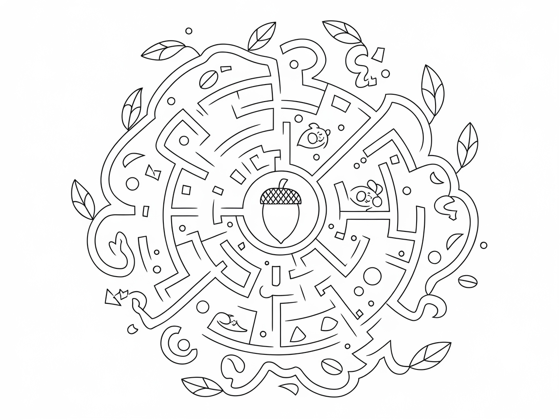 Maze of Leaves with Forest Creatures Coloring Page