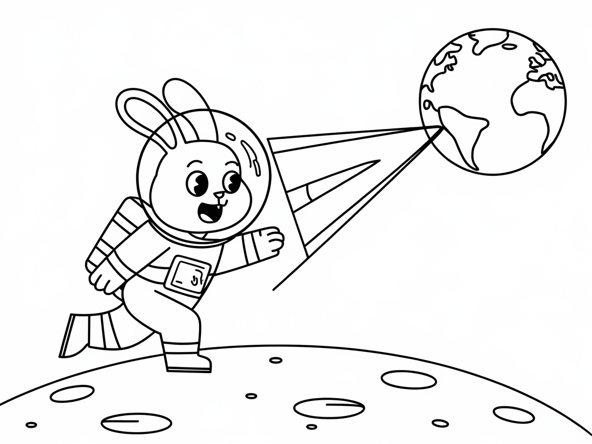 Space Bunny Adventure Coloring Page