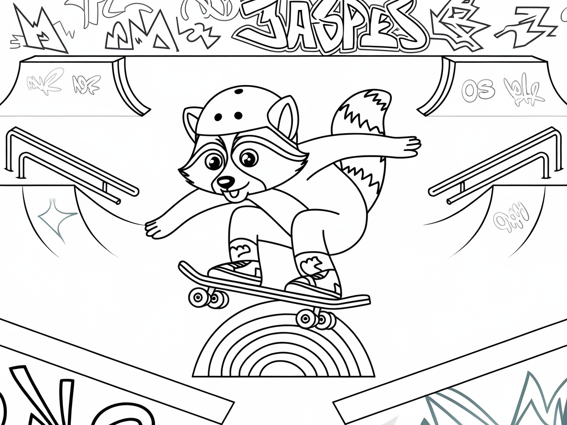 Skate into Fun with This Raccoon Skateboarder Coloring Page
